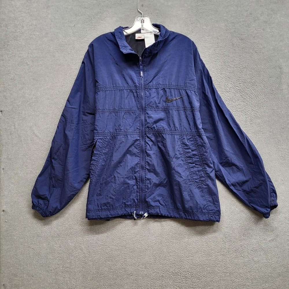 VINTAGE Nike Men Jacket Large Blue Windbreaker Logo Embroidered Full Zip
